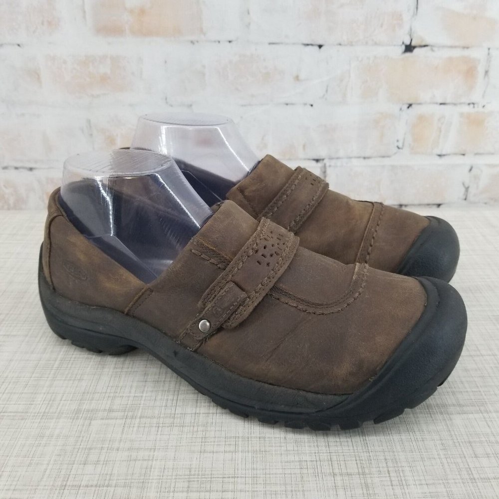 KEEN Kaci Brown Leather Slip On Casual Walking Clog Shoes Women's Size 10